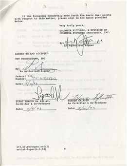 Tupac Shakur Signed Columbia Pictures Contract for "Poetic Justice" Motion Picture (4 Tupac Signatures and 2 Warren G signatures!) (JSA)